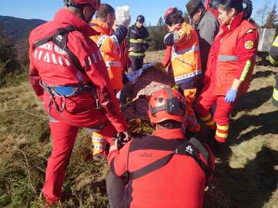 Posibil accident de muncă în Munţii Tarcău  - Un bărbat a fost grav rănit, într-o zonă forestieră, fiind preluat de un elicopter SMURD