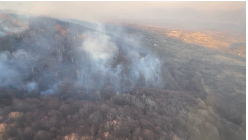 O aeronavă a Forţelor Aeriene şi militari acţionează pentru stingerea unor incendii de vegetaţie în judeţele Caraş-Severin şi Hunedoara - VIDEO
