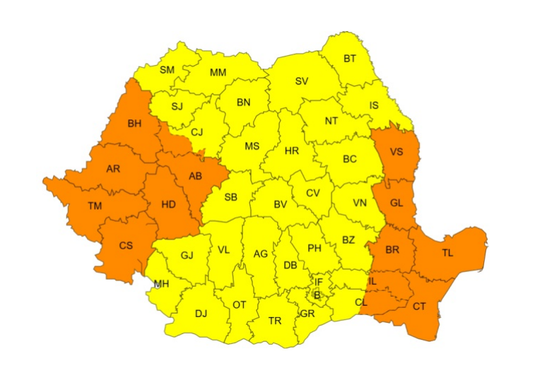 Noi avertizări cod galben de vânt puternic, pentru zilele de joi şi vineri / La noapte, vântul va sufla cu putere în zonele montane, iar vineri în Banat, Crişana, cea mai mare parte a Transilvaniei, precum şi în Carpaţii Occidentali şi Meridionali