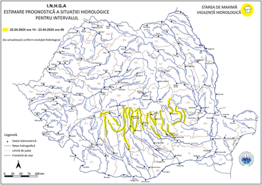 Cod galben pe râuri din mai multe judeţe – Hidrologii anunţă posibile depăşiri ale cotelor de atenţie / Sunt vizate sectoare de râu din judeţele Argeş, Olt, Sibiu, Vâlcea, Gorj, Dâmboviţa, Prahova, Ilfov, Buzău şi Covasna

