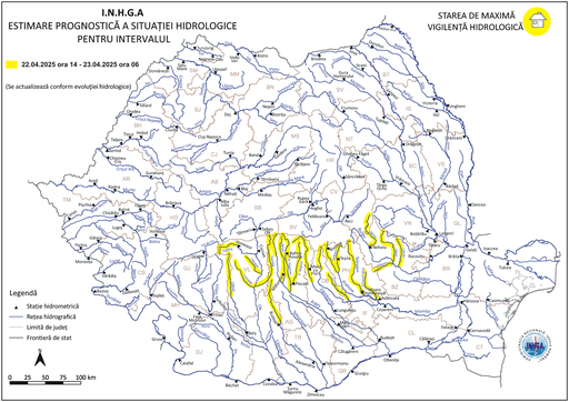 Cod galben pe râuri din mai multe judeţe – Hidrologii anunţă posibile depăşiri ale cotelor de atenţie / Sunt vizate sectoare de râu din judeţele Argeş, Olt, Sibiu, Vâlcea, Gorj, Dâmboviţa, Prahova, Ilfov, Buzău şi Covasna

