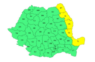 Cod galben de vânt puternic în estul Moldovei şi în nordul Dobrogei, până marţi seară