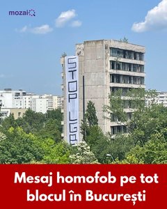 Banner uriaş cu mesajul ”STOP LGBT”, instalat pe o clădire abandonată din Bucureşti  - MozaiQ: România este tot mai frecvent atacată de curente extremiste / Poliţia Capitalei a demarat o anchetă, bannerul fiind înlăturat - FOTO

