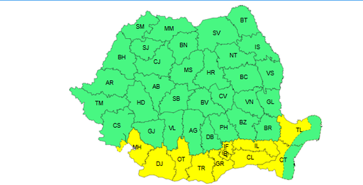 Vremea continuă să fie caniculară / Cod galben în mai multe judeţe / În sudul şi estul ţării vor fi perioade de instabilitate atmosferică - HARTA

