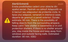UPDATE - Mesaj RO-Alert transmis în zona de graniţă cu Ucraina / Populaţia avertizată că există posibilitatea să cadă obiecte din spaţiul aerian/ Nu au fost înregistrate apeluri la numărul unic de urgenţă 112 

