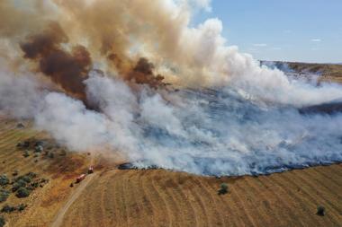 UPDATE - Puternic incendiu în judeţul Tulcea / Au ars 500 ha de grâu, mirişte, vegetaţie uscată şi arbori / Trei ferme, afectate
