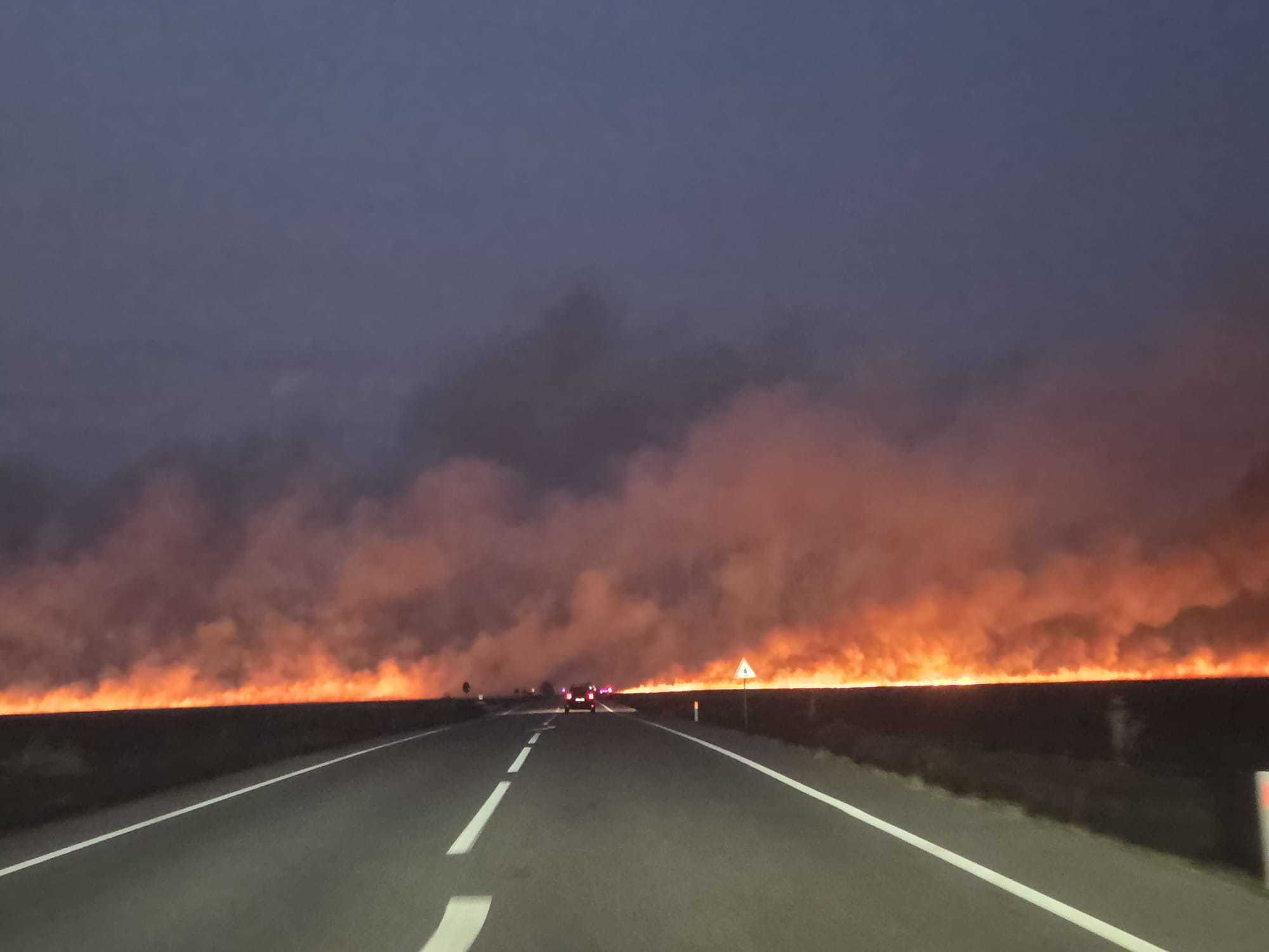 Puternic incendiu de vegetaţie uscată şi mirişte, în judeţul Dolj / Traficul pe DN 56, în zona Maglavit - Moţăţei Gară, oprit - FOTO / VIDEO