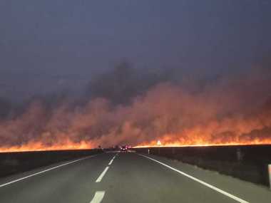 Puternic incendiu de vegetaţie uscată şi mirişte, în judeţul Dolj / Traficul pe DN 56, în zona Maglavit - Moţăţei Gară, oprit - FOTO / VIDEO