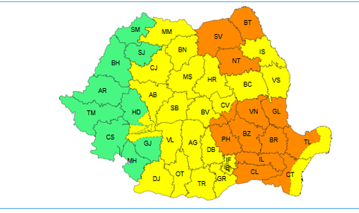 Meteorologii anunţă instabilitate atmosferică în cea mai mare parte a ţării, până vineri după-amiază, fiind emise avertizări cod galben şi cod portocaliu / Averse importante cantitativ în judeţele Suceava, Botoşani şi Neamţ
