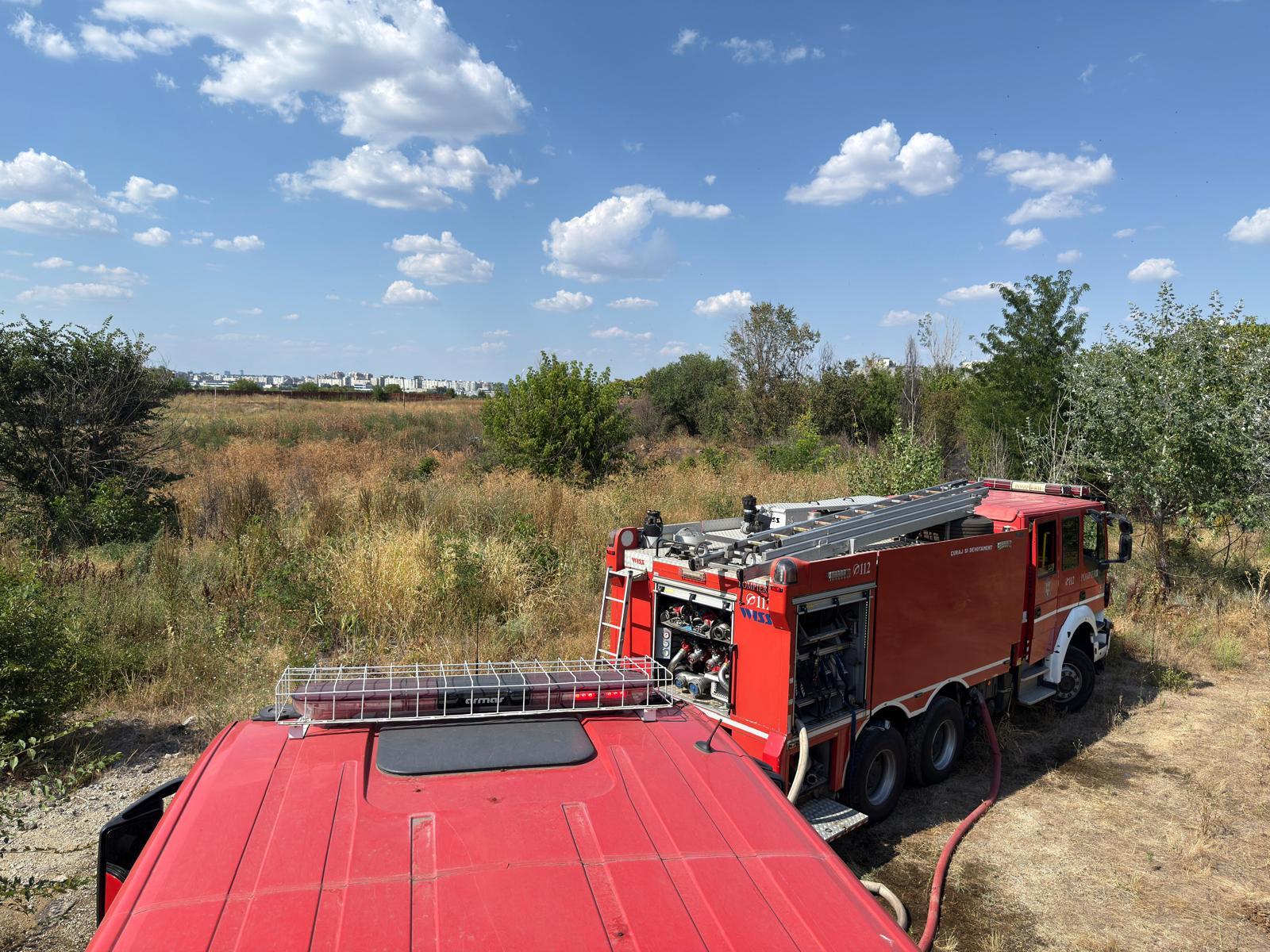 Incendiu de vegetaţie uscată în apropiere de Delta Văcăreşti. Un bărbat care s-a apropiat de zona afectată a ajuns la spital, după ce a fost expus la fum