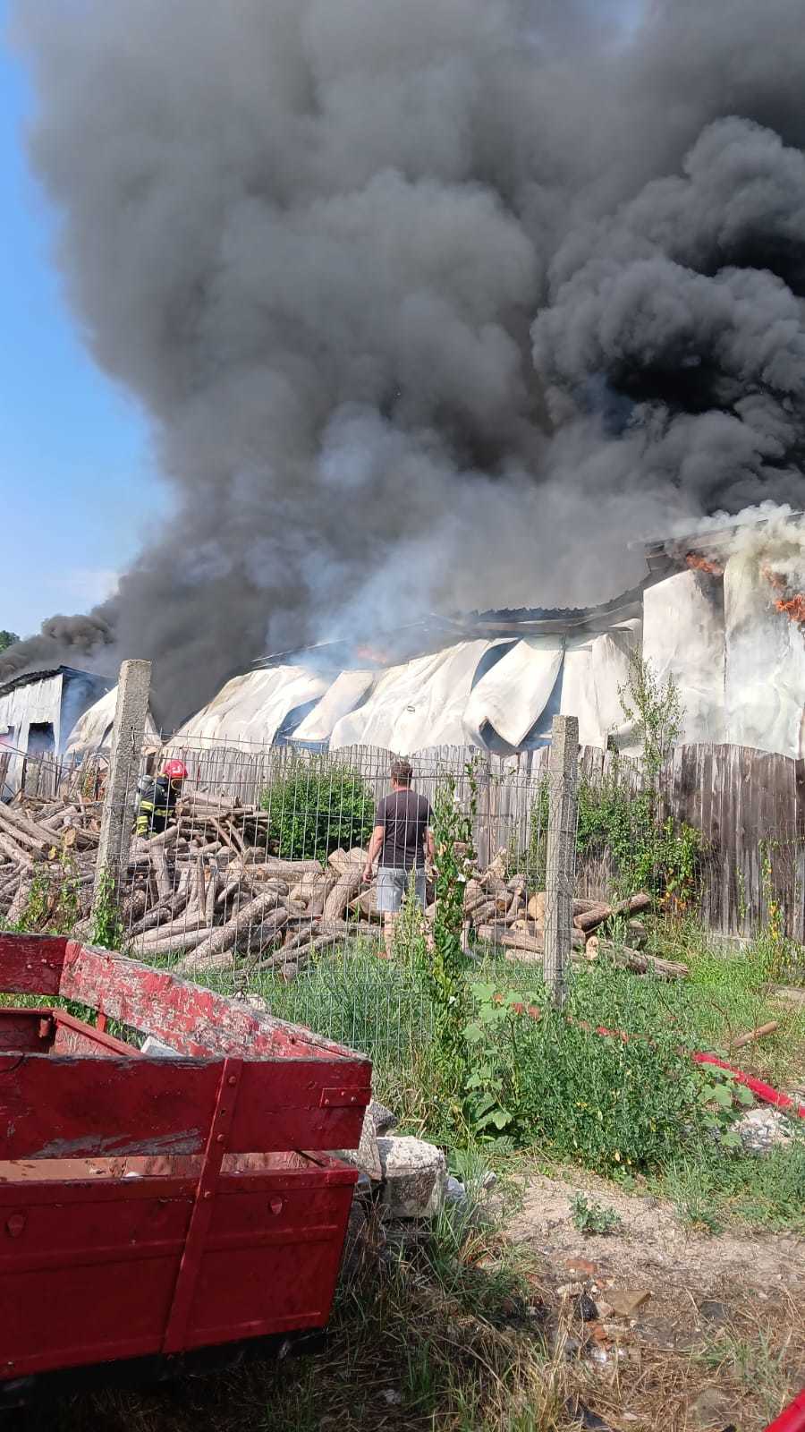 Braşov: Incendiu la un service auto din Rupea/ A fost emis mesaj RO-Alert din cauza fumului dens degajat
