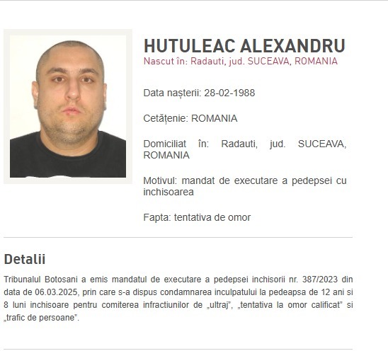 Bărbat din Suceava, urmărit internaţional pentru ultraj, tentativă de omor calificat şi trafic de persoane şi inclus în categoria Most Wanted, adus în ţară de Poliţia Română