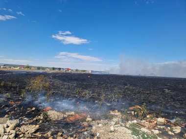 Incendiu de vegetaţie uscată, materiale plastice şi cauciucuri, la ieşirea din Craiova / Din cauza fumului dens. a fost transmis un mesaj RO-Alert / Nu se impune evacuarea persoanelor care locuiesc în apropiere - FOTO, VIDEO
