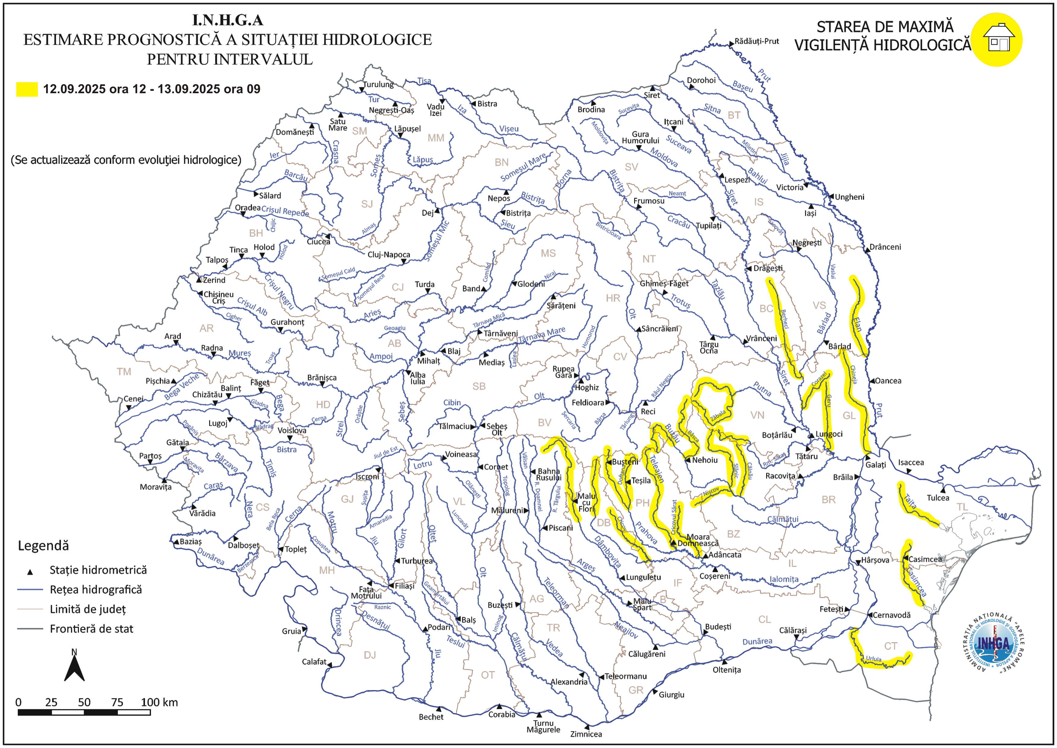 Hidrologii anunţă risc de viituri pe râuri din 14 judeţe