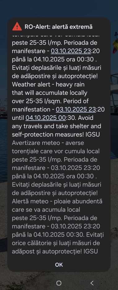 Ploaie torenţială în Constanţa – Mesaj RO-Alert / Mai multe maşini blocate pe carosabil - VIDEO