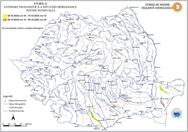 Hidrologii anunţă creşteri de debite şi niveluri pe unele râuri din sudul şi sud-estul ţării – Au fost emise averizări cod portocaliu şi cod galben

