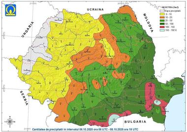 Ministerul Mediului anunţă că s-au înregistrat cantităţi de precipitaţii fără precedent  - Bucureştiul a depăşit maximele absolute ale lunii octombrie - 139,4 l/mp la staţiile Băneasa şi Filaret / 193 l/mp în Giurgiu