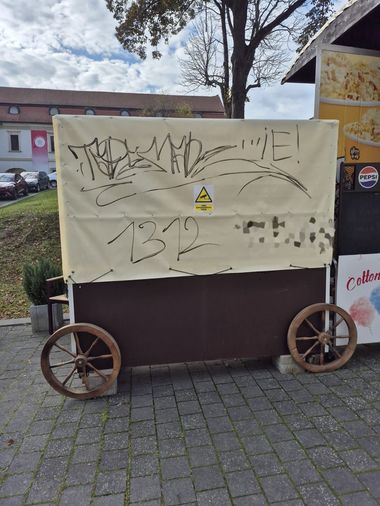 Alba Iulia: Amenzi de 24.000 de lei date unui tânăr care a vandalizat mai multe obiecte de mobilier şi standuri de vânzare, pe care a scris cu markerul - FOTO, VIDEO