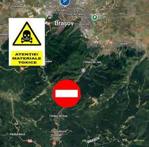 UPDATE - O cisternă încărcată cu 1.800 de litri de acid azotic s-a răsturnat, pe DN 1, între Braşov şi Predeal / Trafic complet blocat / Zonă de siguranţă pe 50 de metri / Două persoane au fost rănite