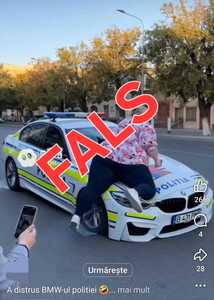Ministerul de Interne demontează un nou fake, cu o fotografie înfăţişând o femeie care ar fi distrus un BMW al Poliţiei: Nu tot ce devine ”viral” este şi real / Clipurile sunt realizate cu programe de inteligenţă artificială, acţiunile nu s-au întâmplat