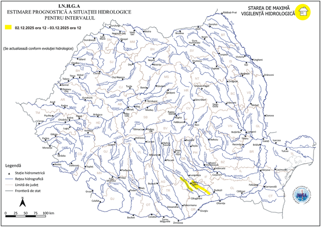 Cod galben de inundaţii pe râuri din judeţele Giurgiu, Ilfov şi Dâmboviţa