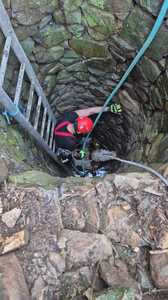 Caraş-Severin: Intervenţie timp de trei ore a pompierilor, pentru salvarea unei bovine căzute într-un puţ / Pentru ca animalul să nu intre în hipotermie, salvatorii au scos apa cu motopompa