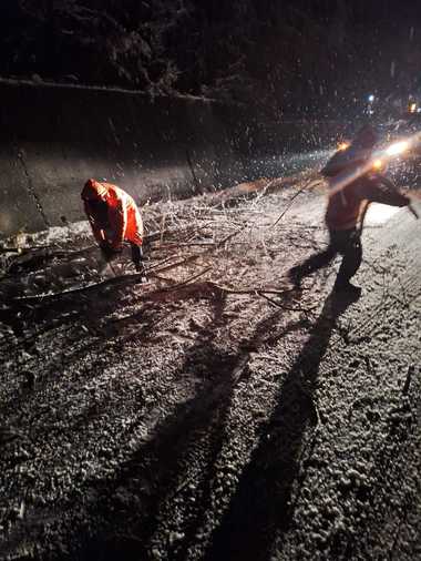 Copaci doborâţi de greutatea zăpezii, pe DN 67 - FOTO / VIDEO