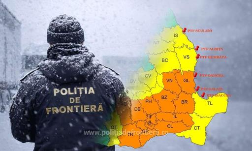 Avertisment al Poliţiei de Frontieră: Traficul poate fi afectat din cauza condiţiilor meteorologice severe / Pot apărea întârzieri, restricţii temporare de trafic sau dificultăţi de deplasare