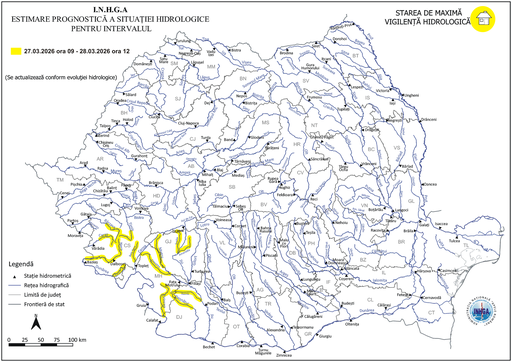 Hidrologii anunţă cod galben de inundaţii în sud-vestul ţării / Judeţele vizate
