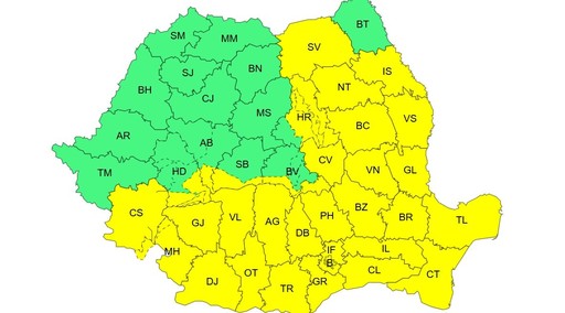 Cod galben de precipitaţii, în zeci de judeţe, până luni dimineaţă / În zonele montane înalte, stratul de zăpadă care se va depune poate ajunge la 50 de centimetri