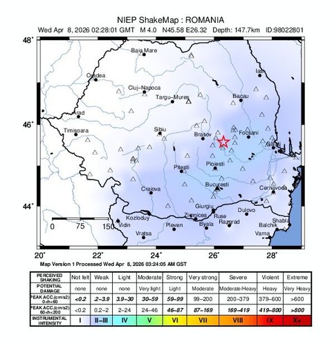 UPDATE - Cutremur cu magnitudinea 4, în zona seismică Vrancea, judeţul Buzău