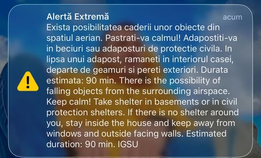 UPDATE - Nouă avertizare RO-Alert pentru nordului judeţului Tulcea / Se aud explozii provenite de pe teritoriul ucrainean / Precizările Ministerului Apărării