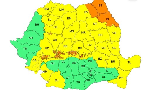 Vreme rece, cu depuneri de brumă, precipitaţii mixte, predominant ninsoare la munte, până vineri dimineaţă / Avertizări cod galben şi cod portocaliu - HARTA

