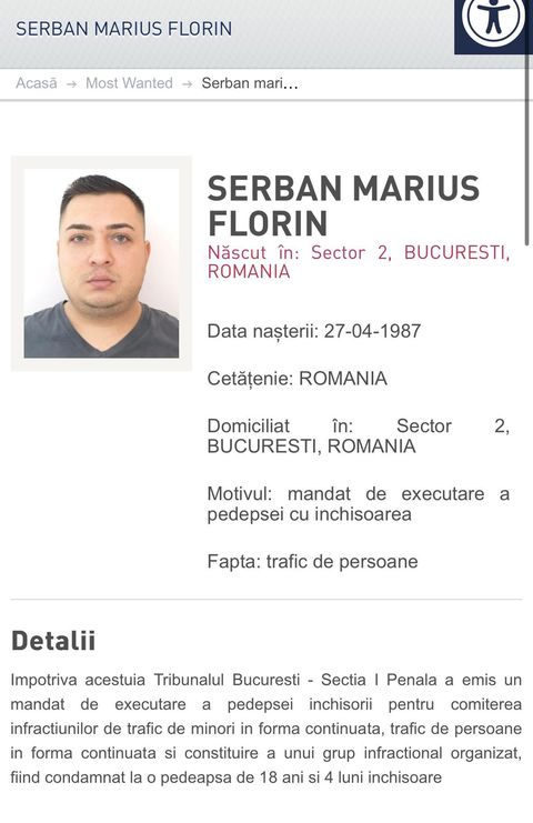 Bărbat urmărit internaţional încă din 2021, găsit în Bucureşti / A fost condamnat la peste 18 ani de închisoare pentru trafic de minori în formă continuată, trafic de persoane şi constituirea unui grup infracţional organizat - VIDEO

