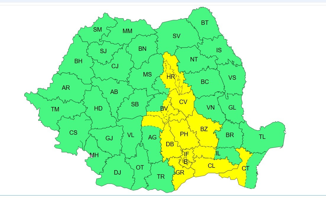 Cod galben de furtuni în mai multe zone ale ţării, luni după-amiază – Meteorologii anunţă averse torenţiale, descărcări electrice, rafale de vânt şi grindină