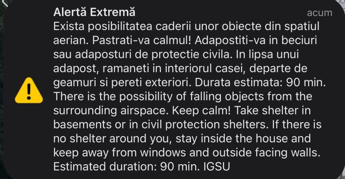 UPDATE - Încă un mesaj RO-Alert în județul Tulcea / Precizările Ministerului Apărării
