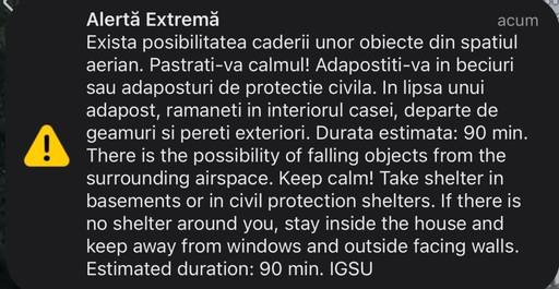 UPDATE - Încă un mesaj RO-Alert în judeţul Tulcea / Precizările Ministerului Apărării