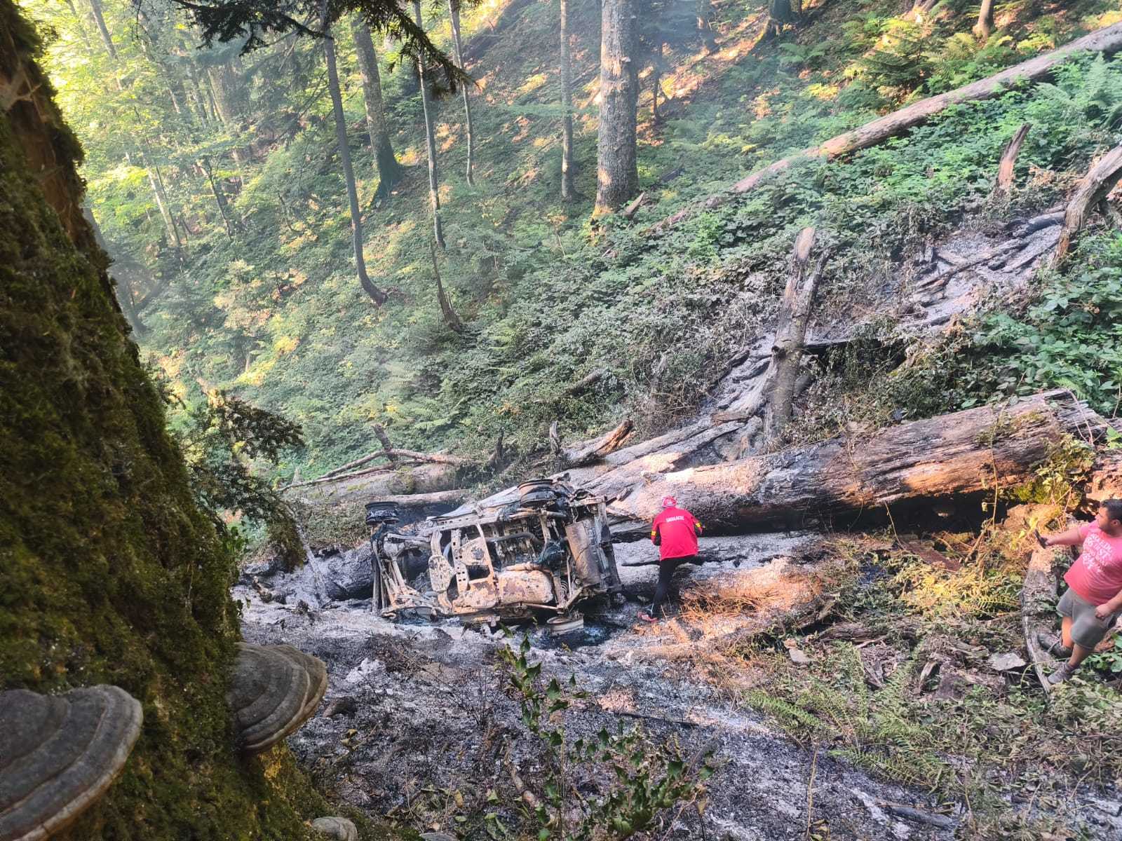 UPDATE - Vâlcea: Un bărbat a murit după ce un autoturism a căzut într-o prăpastie, în zona Buila-Vânturariţa/ Maşina a luat foc/ Victima, găsită la 50 de metri de autoturism/ Alţi trei bărbaţi, transportaţi la spital