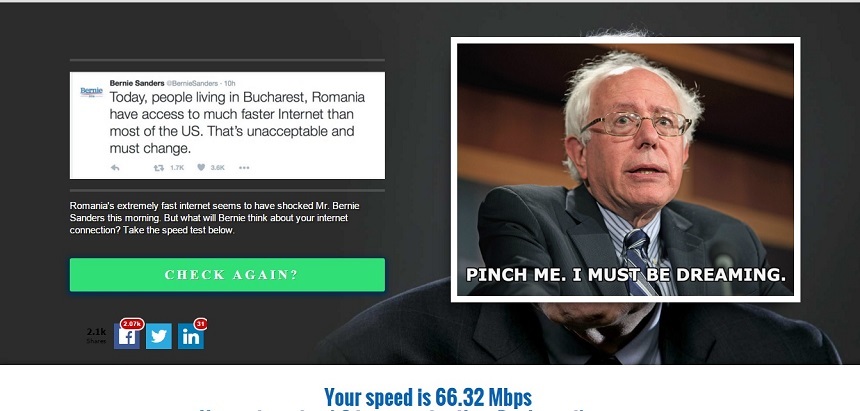 Test nostim de viteză a conexiunii la internet, marca Bernie Sanders