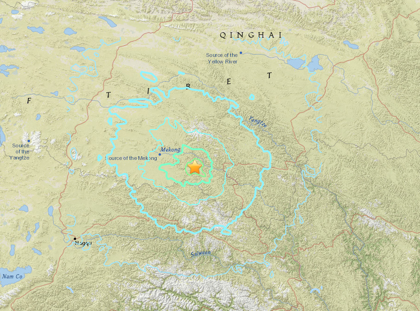 Un cutremur cu magnitudinea 6,2 s-a produs în Tibet, la o adâncime de nouă kilometri