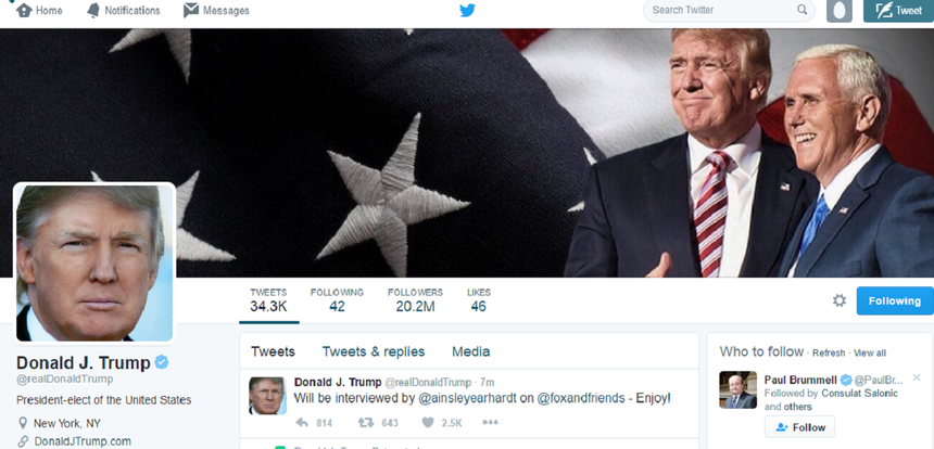 Trump, cunoscut pentru numeroasele sale postări controversate pe reţelele de socializare, spune că nu îi place să folosească Twitterul