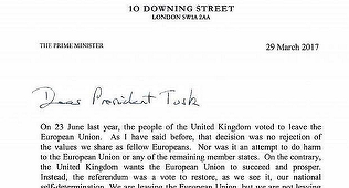 Guvernul britanic a publicat pe site scrisoarea care a declanşat Brexitul