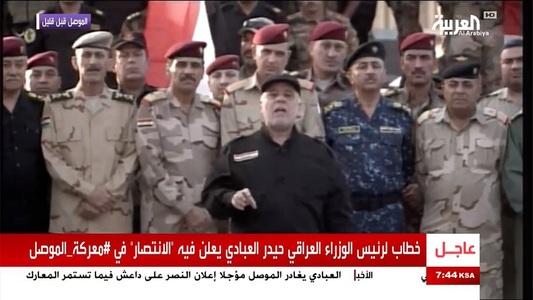 Premierul irakian Haider al-Abadi declară ”victoria totală” împotriva Statului Islamic la Mosul