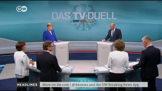 Merkel îl înfrânge pe Schulz în singura dezbatere televizată dinaintea alegerilor legislative şi îşi consolidează statutul de favorită