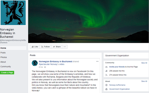 Ambasada Norvegiei la Bucureşti şi-a făcut cont de Facebook, motiv de ironii pentru Ambasada Suediei