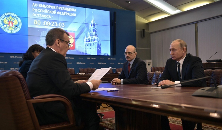 Putin îşi depune dosarul de candidat în alegerile prezidenţiale