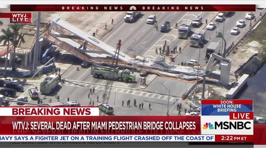 SUA: Bilanţul prăbuşirii unui pod pietonal în Miami - patru morţi şi 10 răniţi; va fi deschisă o anchetă

