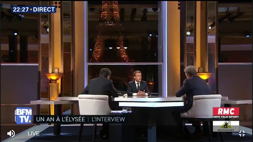 Macron se justifică cu privire la atacurile din Siria şi nu vede o ”coagulare” a numulţumirilor, într-un interviu dintr-o ofensivă mediatică vizând marcarea primului său an la Palatul Élysée