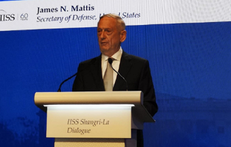 Mattis acuză China, la Dialogul de la Shangri-La, în Singapore, că-şi intimidează vecinii la Marea Chinei de Sud