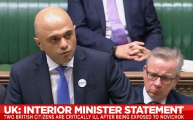 Acelaşi tip de agent neurotoxic noviciok, folosit în ambele cazuri de otrăvire în Anglia, anunţă Sajid Javid în Parlament după o şedinţă de urgenţă COBRA